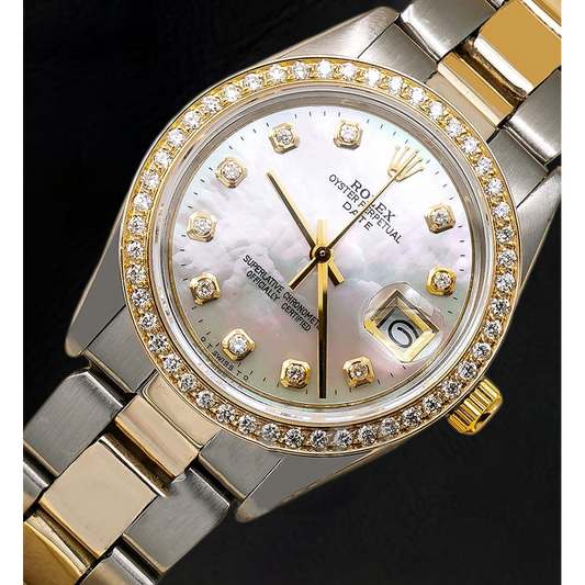 Montre Rolex Lady Datejust avec cadran en nacre blanche et diamants, bracelet Oyster bicolore de 31 mm