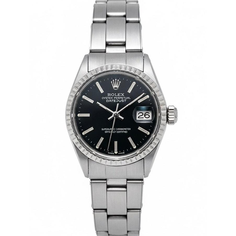 Montre Rolex Lady Datejust cadran noir en acier inoxydable 26 mm