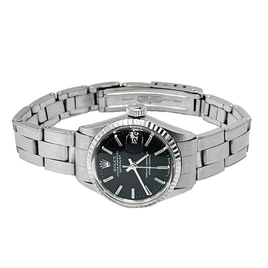 Montre Rolex Lady Datejust cadran noir en acier inoxydable 26 mm