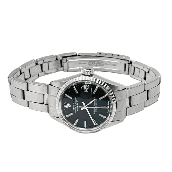 Montre Rolex Lady Datejust cadran noir en acier inoxydable 26 mm