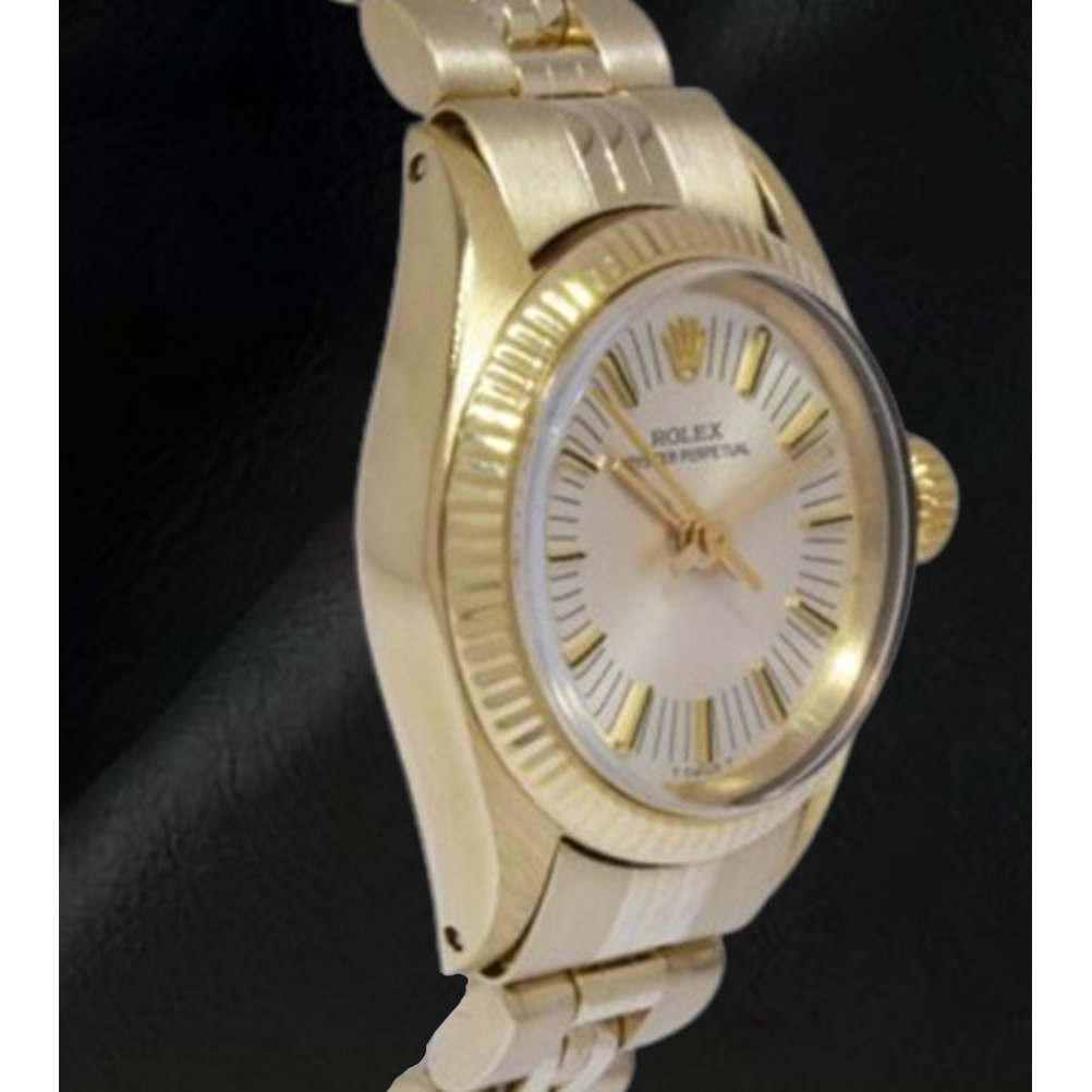 Montre Rolex Oyster Perpetual 24 mm avec cadran argenté et or jaune