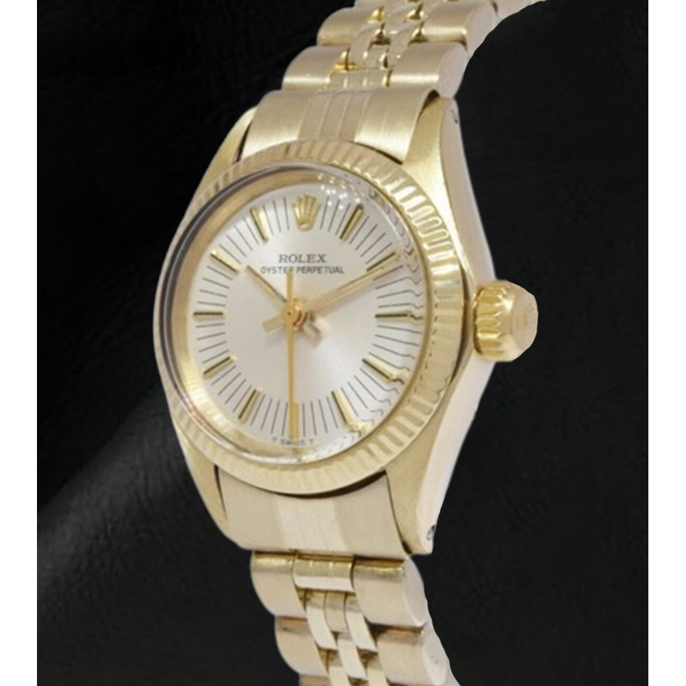 Montre Rolex Oyster Perpetual 24 mm avec cadran argenté et or jaune