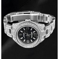 Montre Rolex Oyster Perpetual 26 mm 10 carats avec diamants véritables glacés pour femme