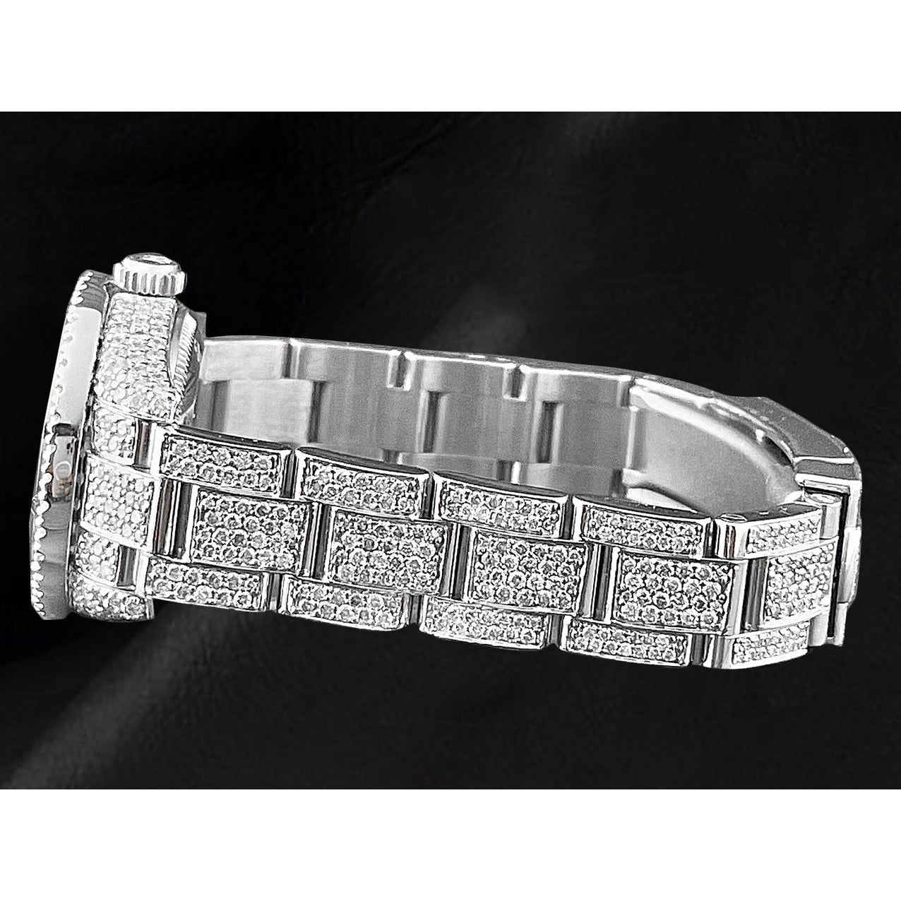 Montre Rolex Oyster Perpetual 26 mm 10 carats avec diamants véritables glacés pour femme