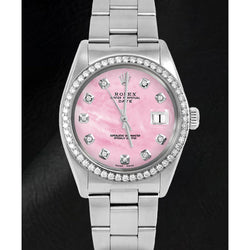 Montre Rolex Oyster en acier inoxydable avec cadran en nacre rose et diamants de 31 mm