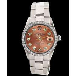 Montre Rolex Salmon avec cadran diamant et bracelet Oyster pour homme en acier inoxydable. RÉGLAGE RAPIDE