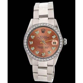 Montre Rolex Salmon avec cadran diamant et bracelet Oyster pour homme en acier inoxydable. RÉGLAGE RAPIDE