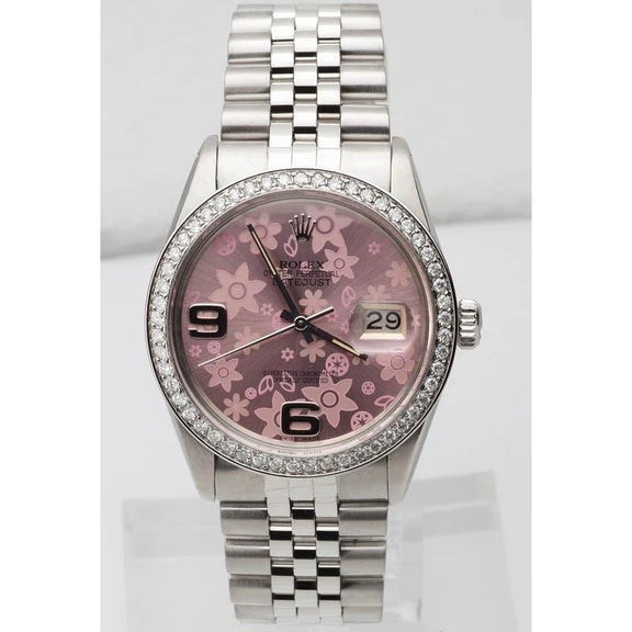 Montre Rolex à cadran fleur rose acier inoxydable jubilé diamant Rolex Datejust