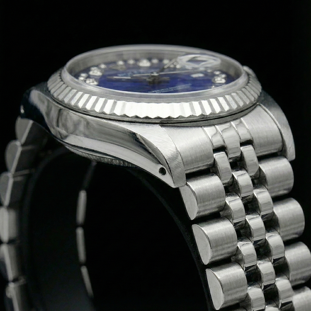 Montre Rolex acier inoxydable Jubilé Datejust à double rangée de diamants bleus