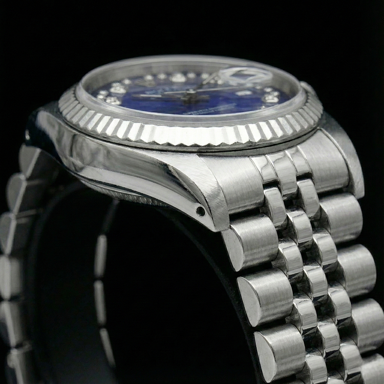 Montre Rolex acier inoxydable Jubilé Datejust à double rangée de diamants bleus