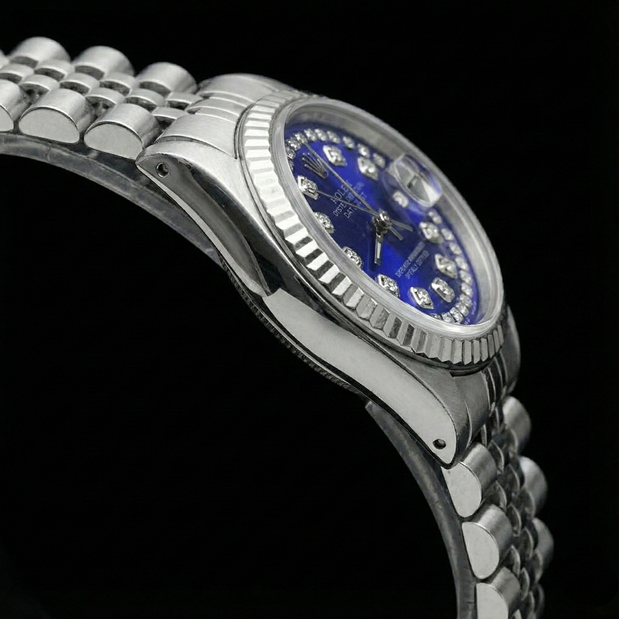 Montre Rolex acier inoxydable Jubilé Datejust à double rangée de diamants bleus