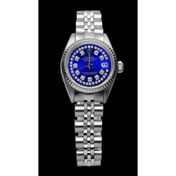 Montre Rolex acier inoxydable Jubilé Datejust à double rangée de diamants bleus