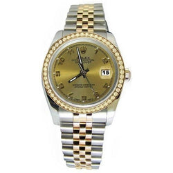 Montre Rolex acier inoxydable & or Datejust cadran arabe jubilé lunette diamant réglage rapide