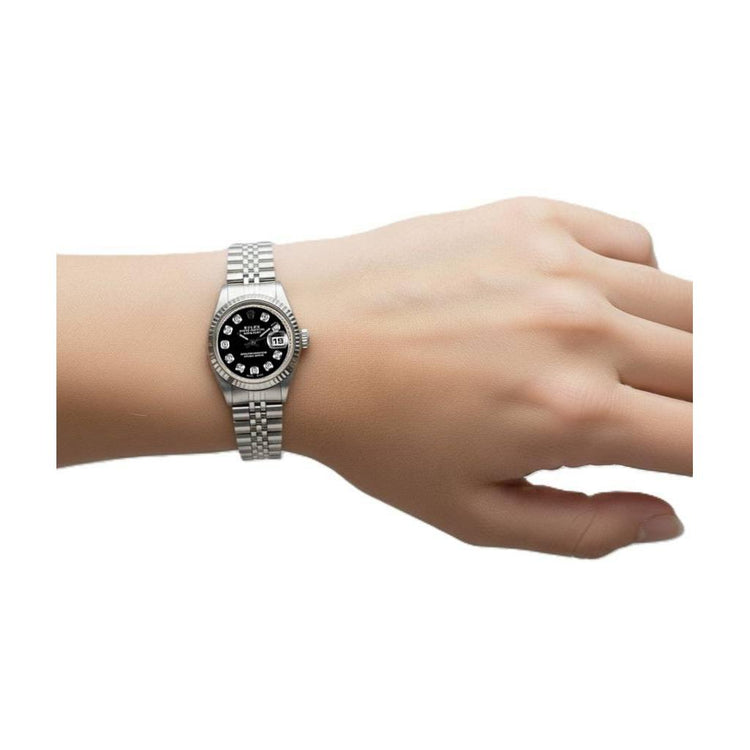 Montre Rolex avec cadran en diamant noir et bracelet jubilé en acier inoxydable P5