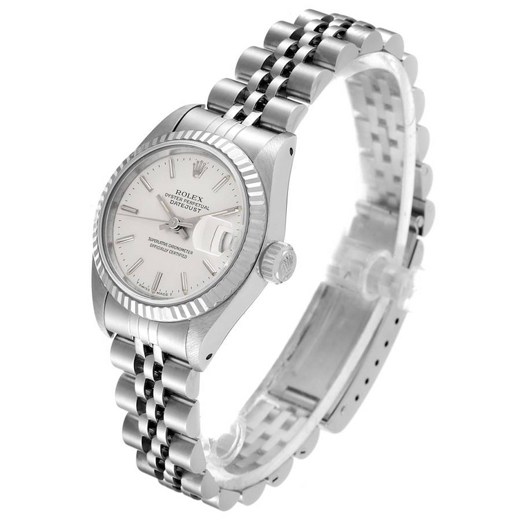 Montre Rolex dame-Datejust 26 mm en acier inoxydable avec cadran argenté