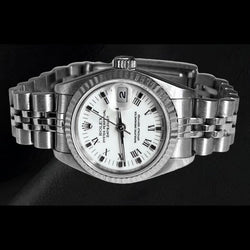 Montre Rolex dame-Datejust en acier inoxydable avec cadran blanc romain de 26 mm