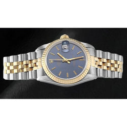 Montre Rolex dame Datejust en acier or jaune 18 carats avec cadran bleu 31 mm