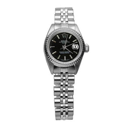 Montre Rolex date acier inoxydable jubilé Bracelet cadran bâton noir lunette cannelée