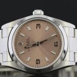 Montre Rolex de taille moyenne 31 mm, lunette lisse, cadran rose acier inoxydable