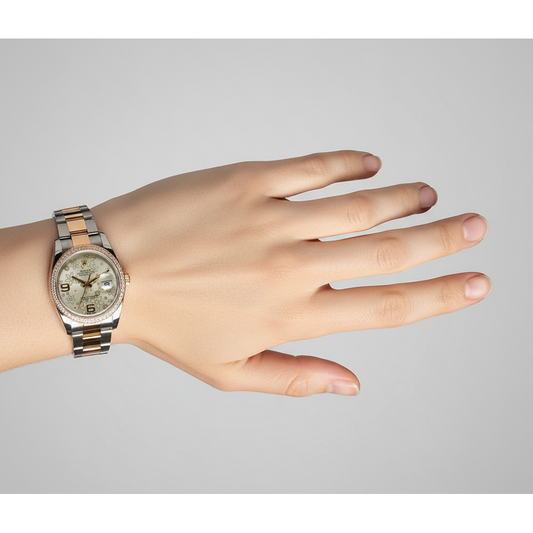 Montre Rolex de taille moyenne avec lunette en diamant pour dames, cadran fleuri avec lunette d'usine P2