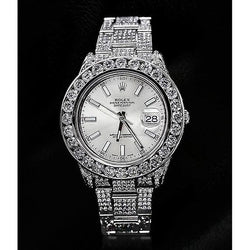 Montre Rolex diamant personnalisée 32 carats cadran argenté acier inoxydable Datejust Ii