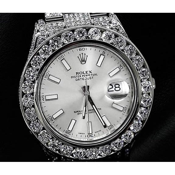 Montre Rolex diamant personnalisée 32 carats cadran argenté acier inoxydable Datejust Ii2