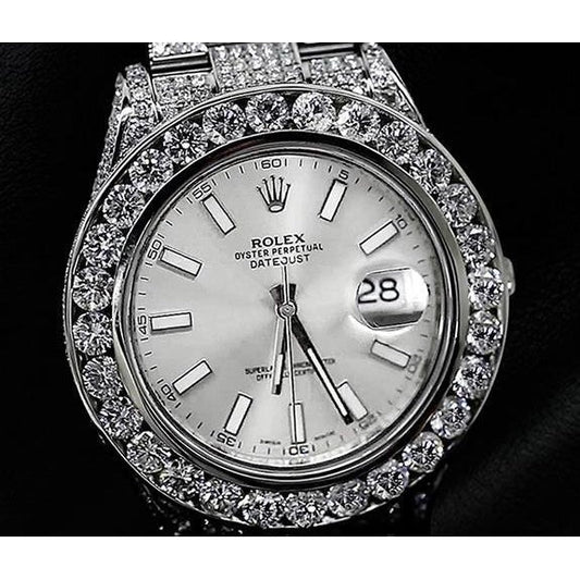 Montre Rolex diamant personnalisée 32 carats cadran argenté acier inoxydable Datejust Ii2