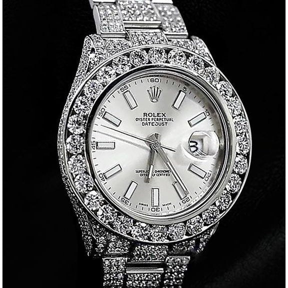 Montre Rolex diamant personnalisée 32 carats cadran argenté acier inoxydable Datejust Ii3