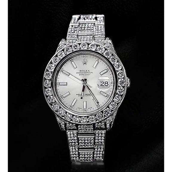 Montre Rolex diamant personnalisée 32 carats cadran argenté acier inoxydable Datejust Ii4