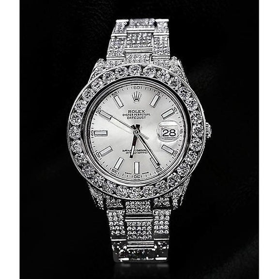 Montre Rolex diamant personnalisée 32 carats cadran argenté acier inoxydable Datejust Ii