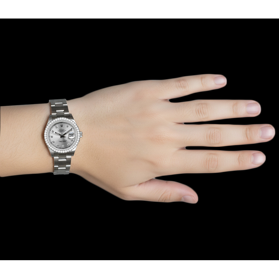 Montre Rolex en acier inoxydable avec lunette en diamant et cadran en diamant argenté Ii