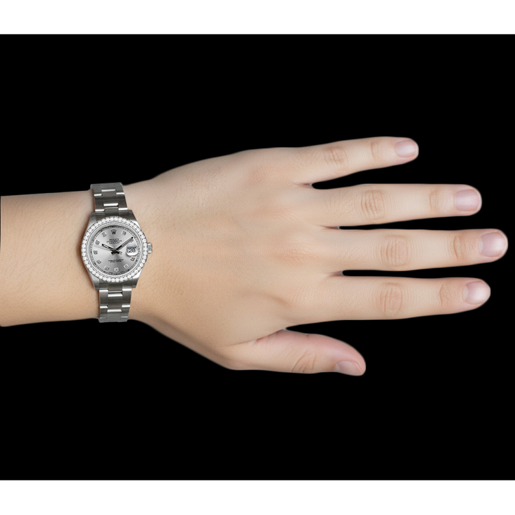 Montre Rolex en acier inoxydable avec lunette en diamant et cadran en diamant argenté Ii