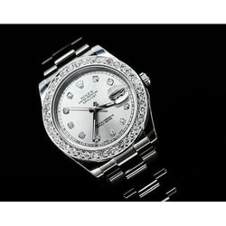 Montre Rolex en acier inoxydable avec lunette en diamant et cadran en diamant argenté Ii