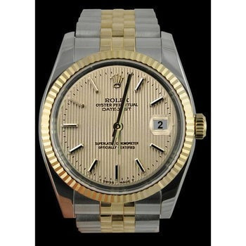 Montre Rolex en acier inoxydable et bracelet Jubilee en or jaune avec cadran en bâton de tapisserie RÉGLAGE RAPIDE