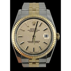 Montre Rolex en acier inoxydable et bracelet Jubilee en or jaune avec cadran en bâton de tapisserie RÉGLAGE RAPIDE