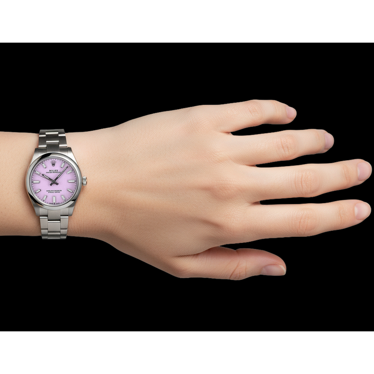 Montre Rolex huître Perpétuelle 31 mm en acier inoxydable avec cadran rose bonbon P5