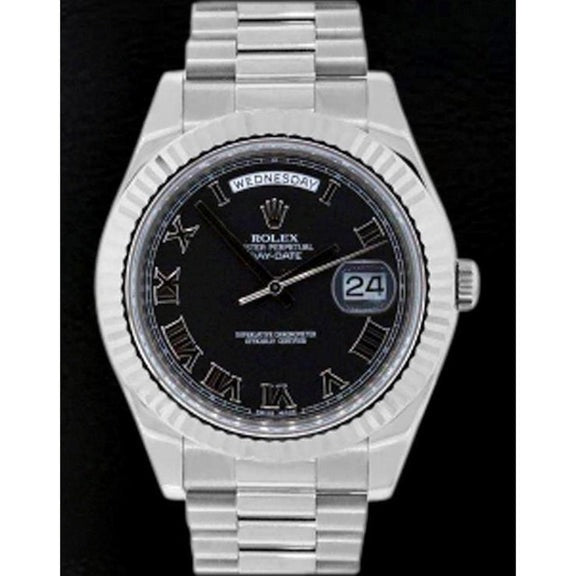 Montre Rolex jour Date II 41 mm pour homme, cadran romain noir, or blanc 18 carats