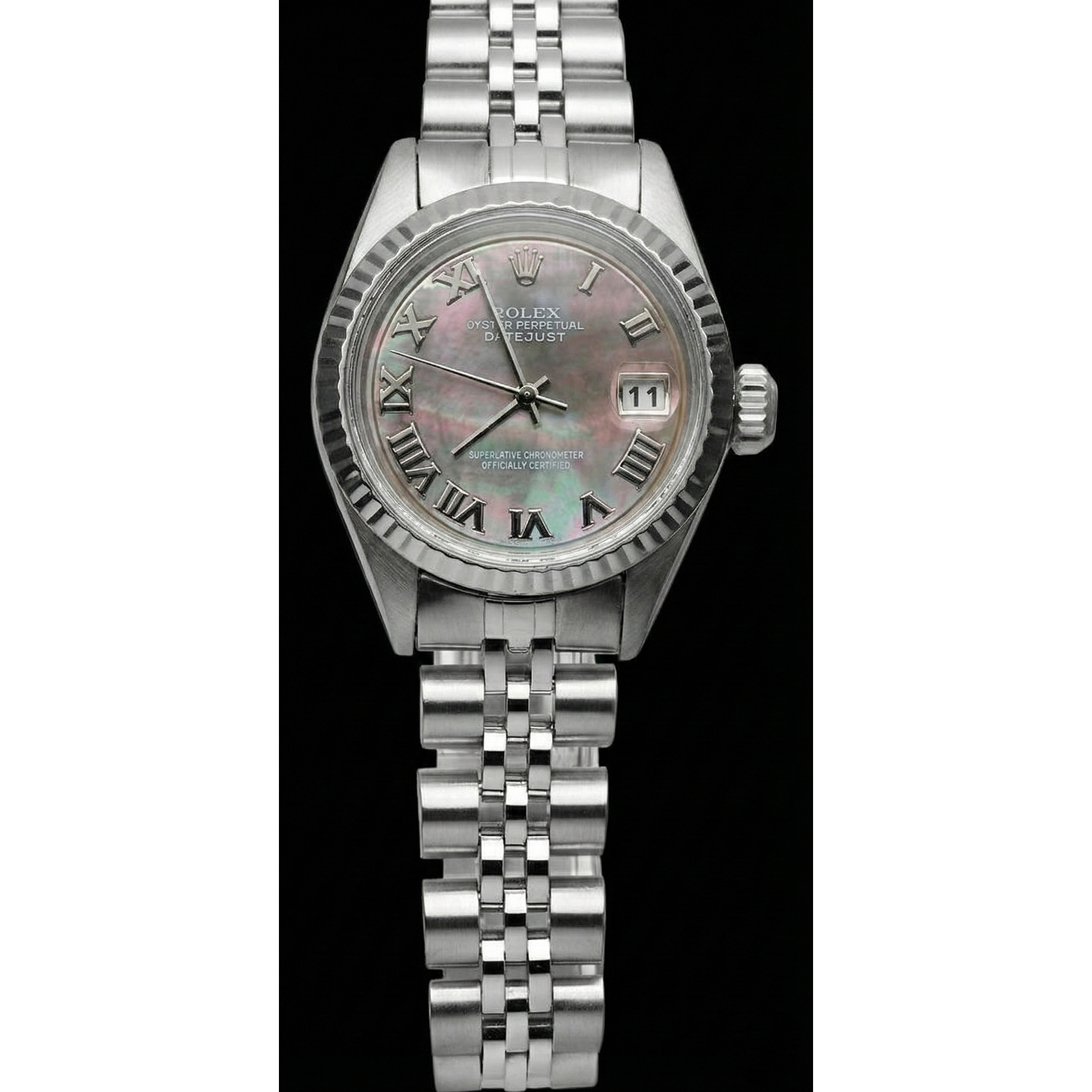 Montre Rolex jubilé en acier inoxydable à cadran romain gris Rolex