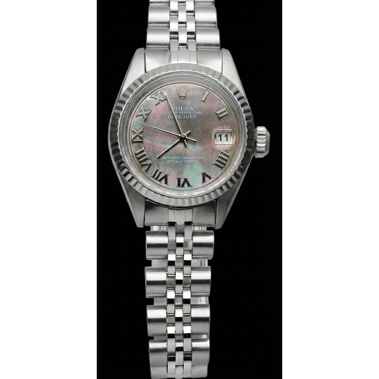 Montre Rolex jubilé en acier inoxydable à cadran romain gris Rolex