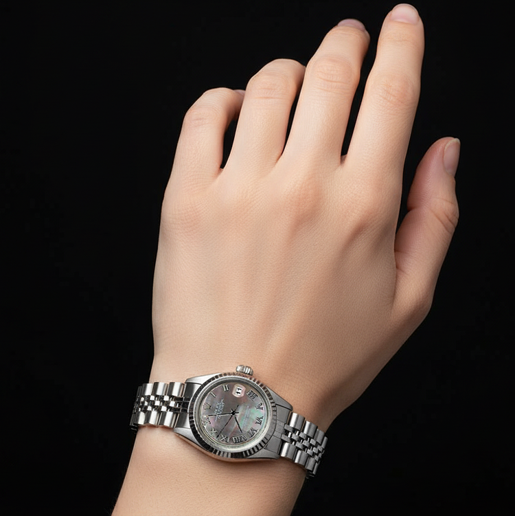 Montre Rolex jubilé en acier inoxydable à cadran romain gris Rolex P2