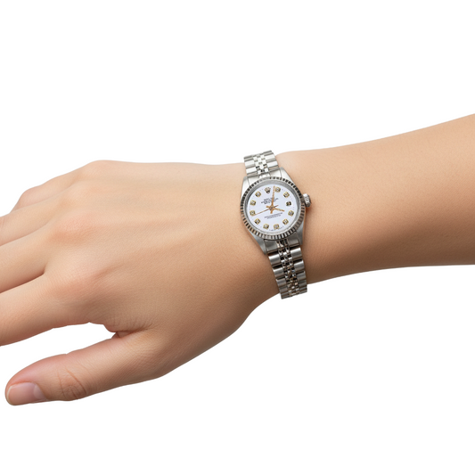Montre Rolex perpétuelle acier inoxydable Datejust pour femme avec cadran en diamant blanc P1