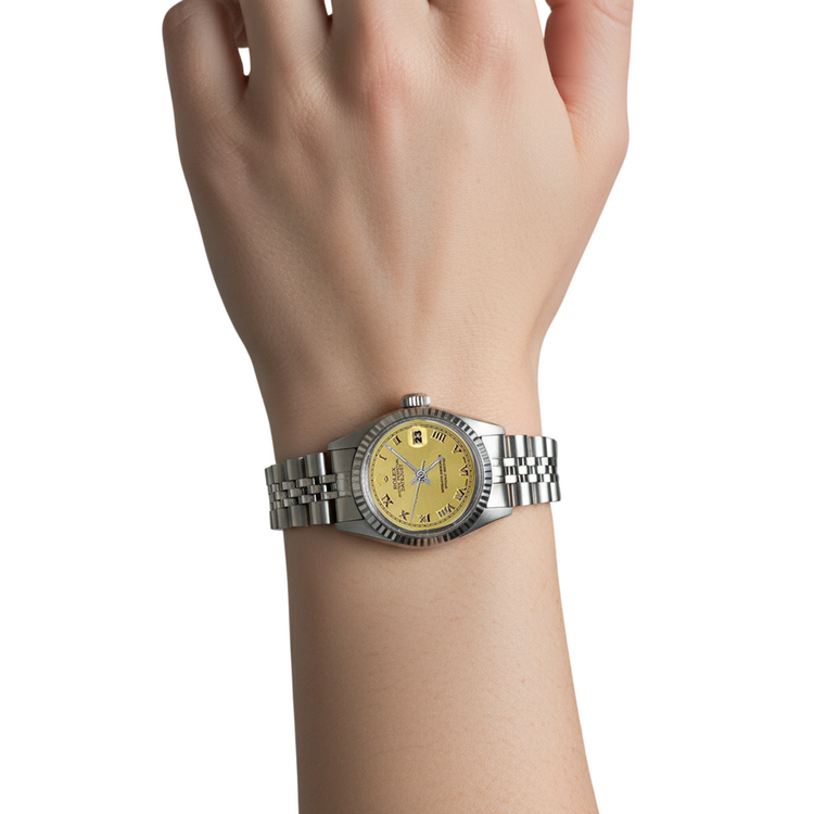 Montre Rolex pour femme Cadran Datejust Bracelet jubilé acier inoxydable Lunette cannelée