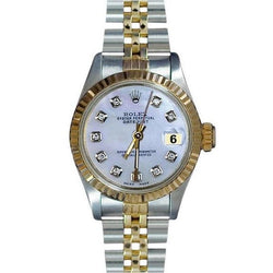 Montre Rolex pour femme Datejust avec cadran en diamant blanc acier inoxydable et or jaune