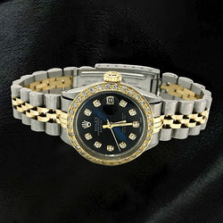 Montre Rolex pour femme avec cadran en diamant noir et bracelet en or Datejust