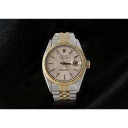 Montre Rolex pour homme, cadran bâton ivoire, Datejust, deux tons, or et acier inoxydable, réglage rapide