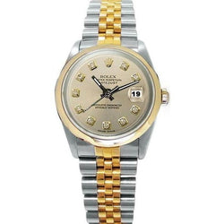 Montre Rolex pour homme en acier inoxydable et or Datejust avec cadran en diamant argenté