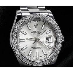 Montre Rolex pour hommes avec lunette en diamant personnalisée, cadran argenté, Datejust Ii