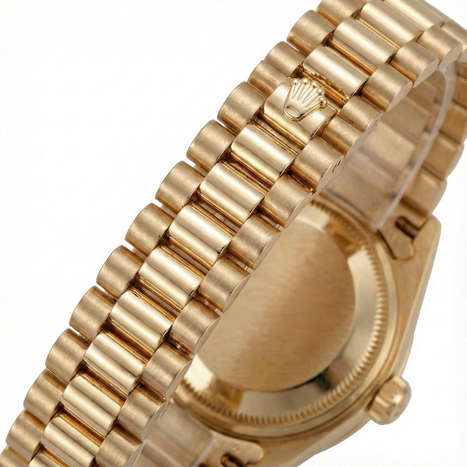 Montre à cadran à cordes champagne de still président Rolex avec lunette en diamant or jaune