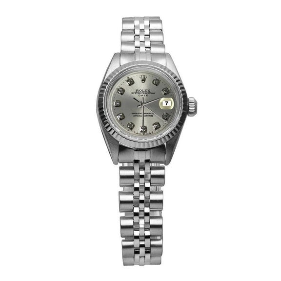 Montre à cadran cannelé et date, cadran en diamant argenté