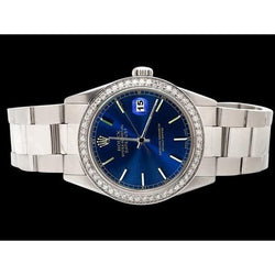 Montre acier inoxydable Datejust lunette diamant Rolex cadran bleu bâton réglage rapide